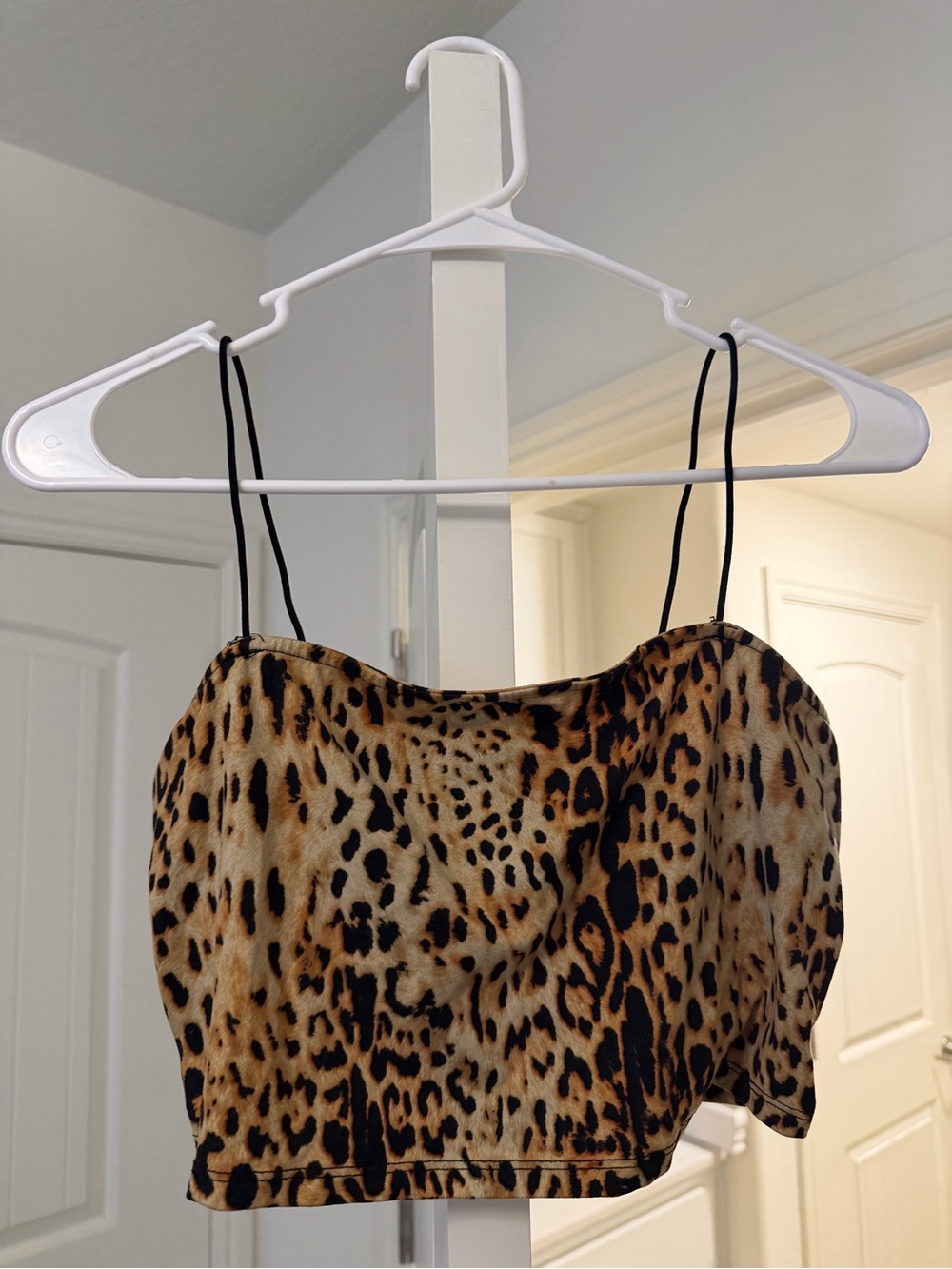 Leopard Print Satin Cami Crop Top - Brown